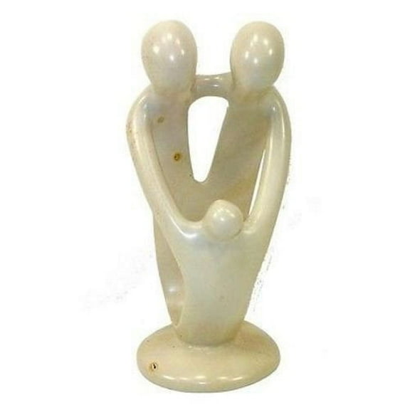 Natural 8-inch Tall Soapstone Family Sculpture 2 Parents 1 Child