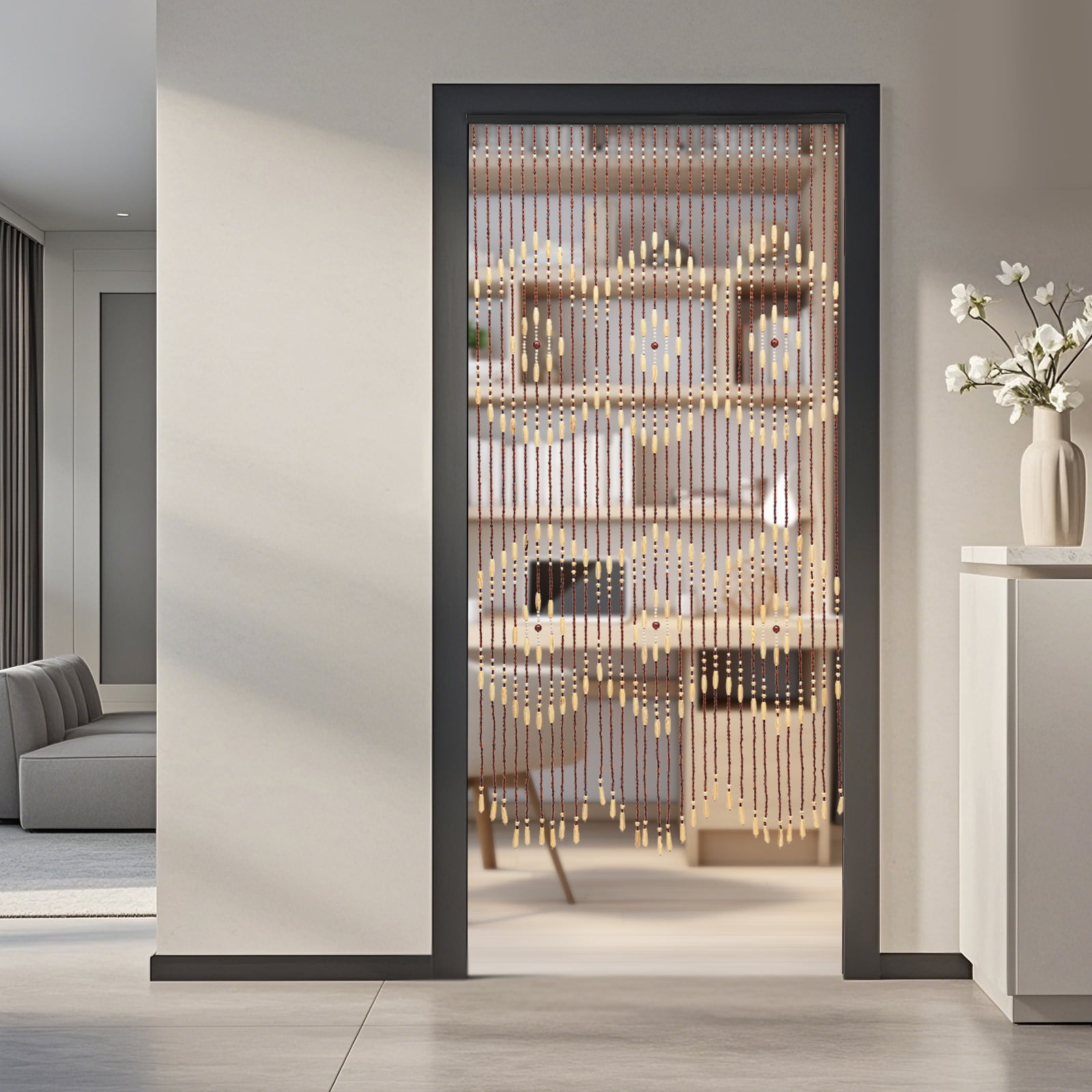 Handmade Natural Bamboo & Wood Bead Curtain 35x69 Inch, Bohemian Room Divider for Doorways, Windows