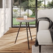 East at Main Jada Geometric Bone Inlay Round End Table, Black