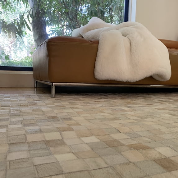 Handmade Natural Cowhide Leather Patchwork Tile Area Rug