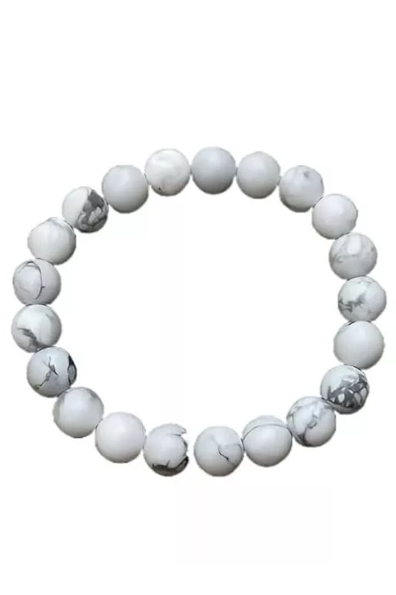 Natural Gemstone Beads Stretch Bracelet, White, 1 Pack