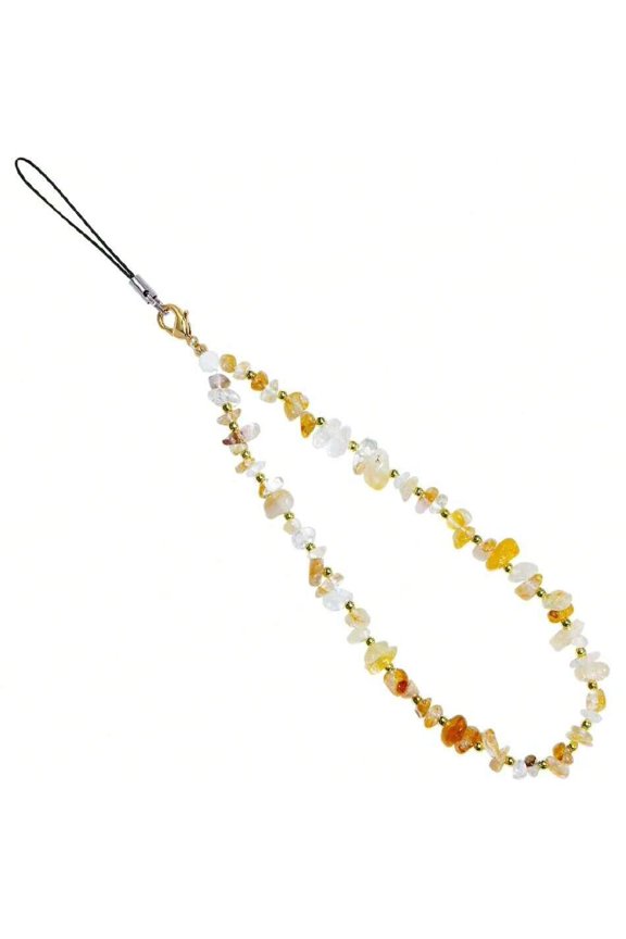 Handmade Natural Gemstone Gold Beaded Charm Cell Phone Camera Lanyard Wrist Strap Phone Chain Keychain For Wallet Citrine Gift for Mom