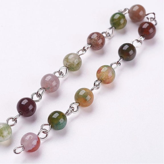 Handmade Natural Indian Agate Beads Chains Unwelded with Iron Eye Pin 39.37 inch(1m) DIY