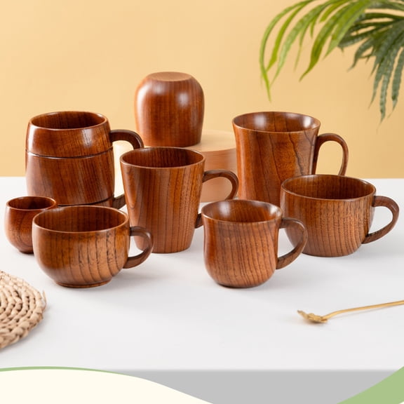 Handmade Natural Jujube Wooden Coffee Mug, Insulated Anti-Scald Wood Tea Beer Cup with Handle, Multi-Size Solid Wood Drinking Cup for Home Cafe Bar Camping Travel Gift,A