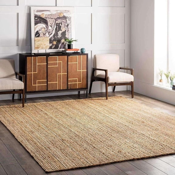 Handmade Natural Jute Area Rug for Living Room, Farmhouse Braided Floor Carpet, Durable Indoor Runner Rug for Hallway, Bedroom & Entryway, Natural Beige 3x3 ft