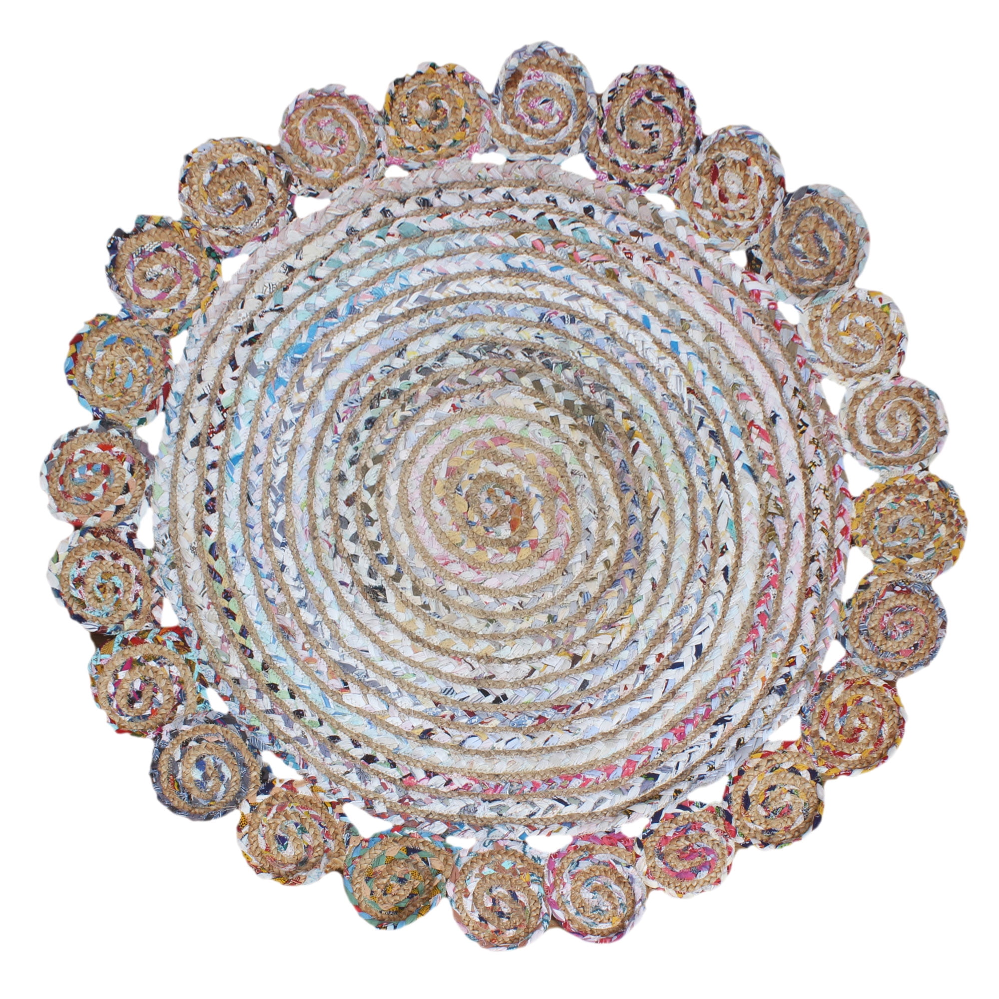 Handmade Natural Jute Dhurrie Beige Geometric Round Area Mat Dining Room Rug Home/Office Floor