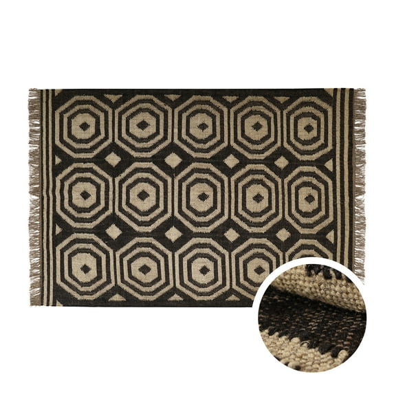 Kilim Wool Jute Rug – Handwoven Southwestern Area Rug with Tribal Geometric Pattern & Fringe 3 X 5 ft