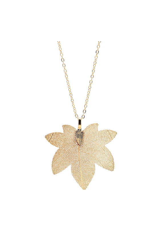 Handmade Natural Maple Leaf Necklace, 18k Yellow Gold-Plated, Cable Chain