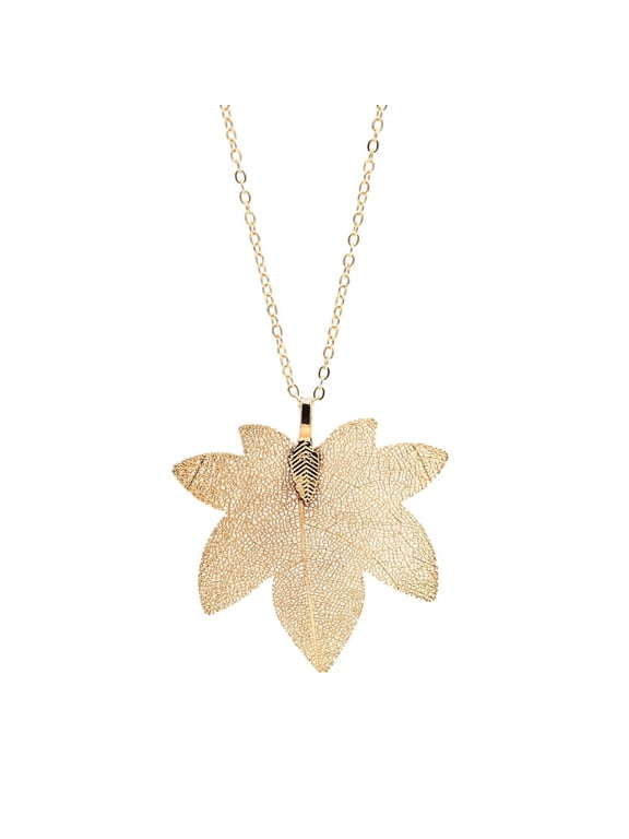 Handmade Natural Maple Leaf Necklace, 18k Yellow Gold-Plated, Cable Chain