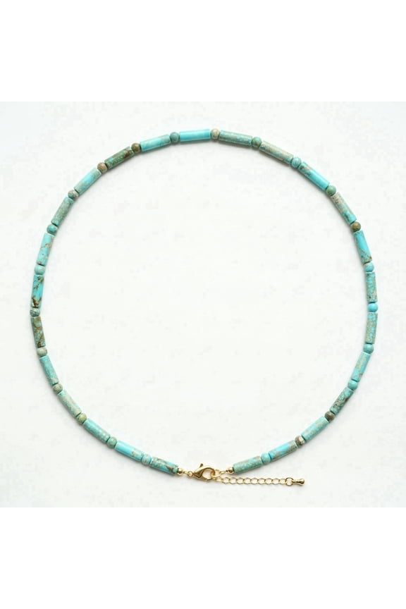 Handmade Natural Sea Sediment Jasper Tube Bead Choker Necklace for Women, 18K Gold Plated Adjustable Beach Jewelry, Boho Western Gemstone Cylinder Bead Clavicle Chain for Summer Vacation