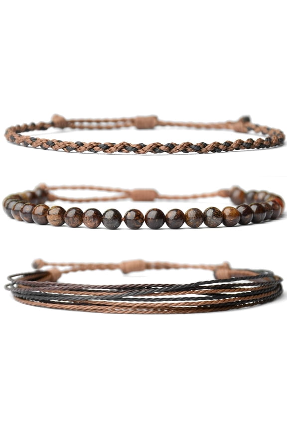 Handmade Natural Stone Bead Healing Bracelet Men's Gift Adjustable Rope String Bracelet (Lava, Adjustable)