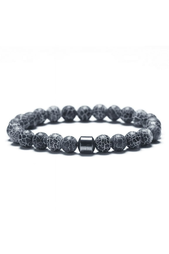 Handmade Natural Stone Black Efflorescence Hematite Beaded Bracelet Men's Women's