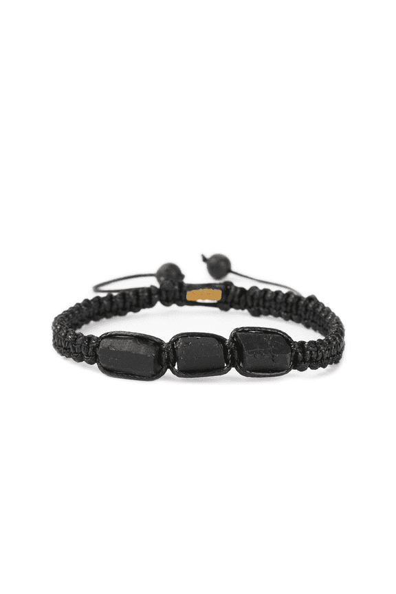 3 pc Black Tourmaline Bracelet, Handmade Natural Stone, Adjustable Bracelet Men's and Women's Jewelry