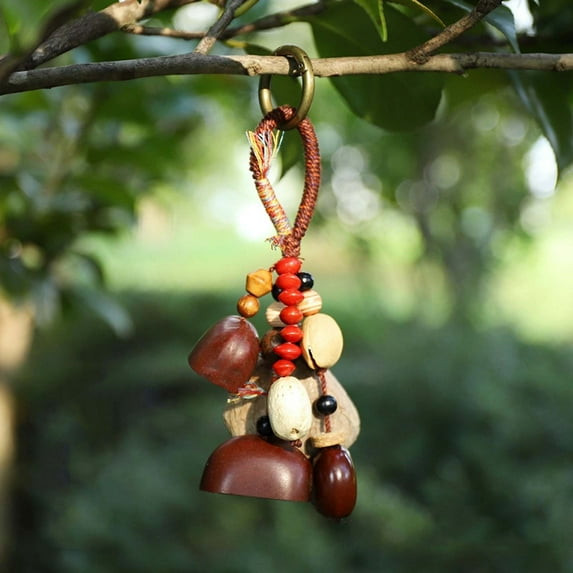 Handmade Natural String Hand Bell Wind Chimes Percussion Accompanying Instrument with Nut Shell Elements Soothing Tone for Yoga Meditation Relaxation Indoor Outdoor Rustic Decor