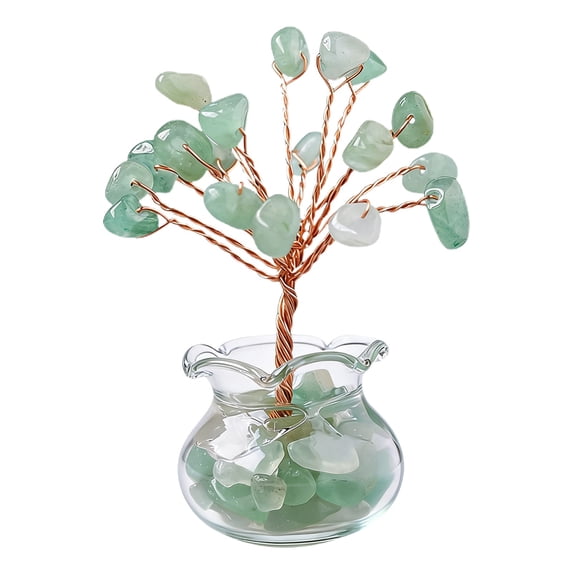 Handmade Natural Tumbled Crystal Tree Decor - Copper Wire Gemstone Feng Shui Ornament for Home, Car Interior, Living Room or Office Desk Tabletop Decoration (Assorted Colors)