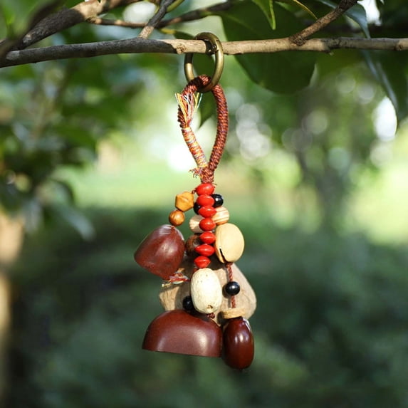 Handmade Natural Wood Wind Chimes with Fruit Shells, Soothing Melodic Sound, Indoor & Outdoor Decor, Yoga Meditation Accompanying Instruments O