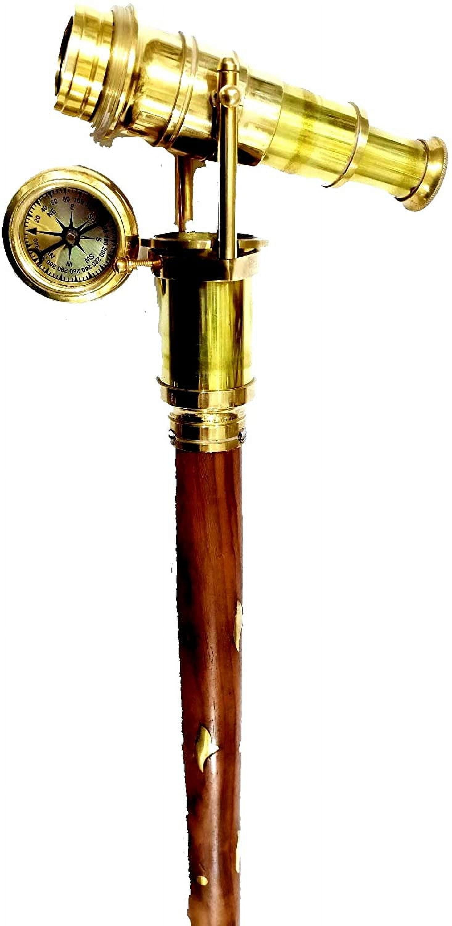 Handmade Nautical Brass Wooden Walking Cane Compass Stick Designer Brass  Handle 