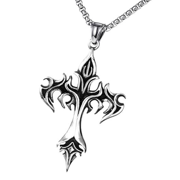 Handmade Necklace with Flame Crucifix Pendant Clavicle Chain Stylish Men's Accessory Music Festival Jewelry