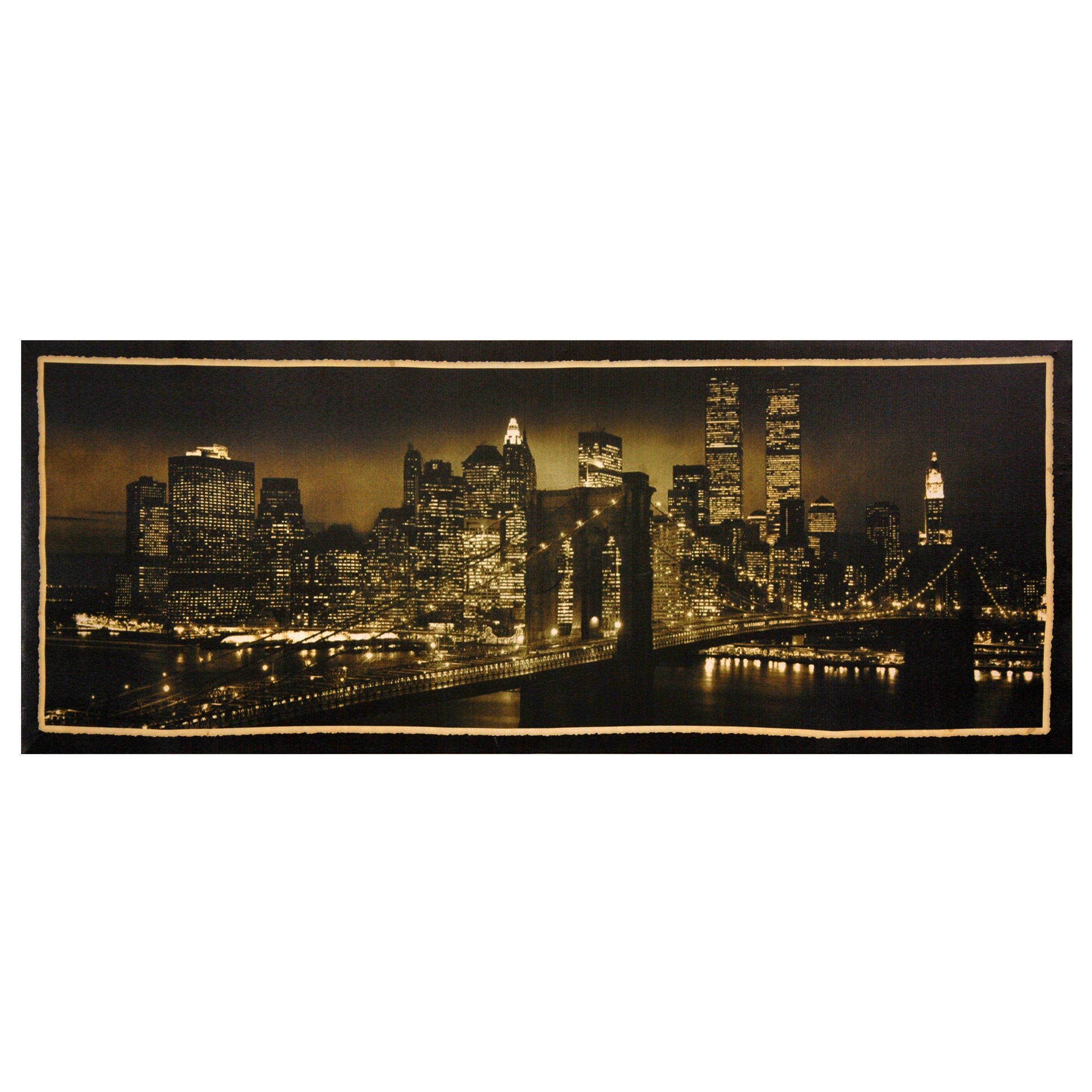 New York Skyline Sepia Canvas Print with Pine Frame