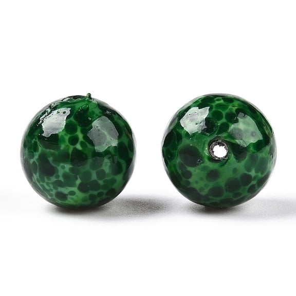 Handmade Normal Lampwork Beads Round with Fleck Green 16mm Hole: 2~3mm DIY