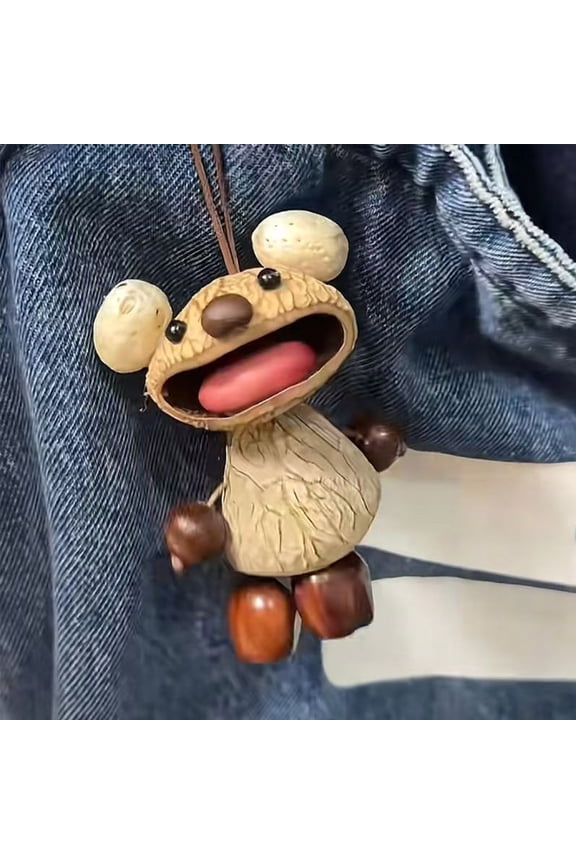 Handmade Nutshell Bear Hanging Ornament Decor, Cute Eco Friendly Pendant With Handcrafted Detail And Multi Use Design, For Car Backpack Keychain Room Gift Decoration Nature Lovers