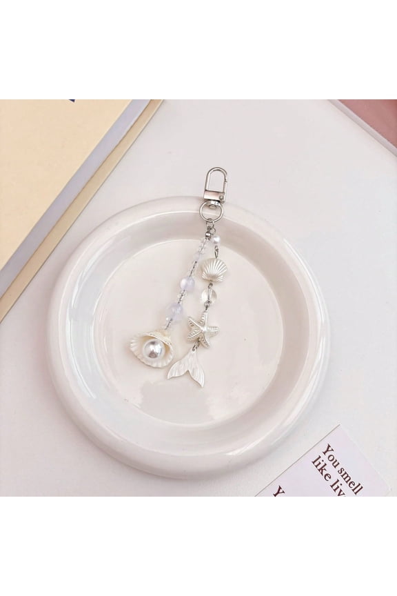 Handmade Ocean Starfish Shell Pearl Tail Phone Lanyard Camera Strap Keychain Gift for Mom White