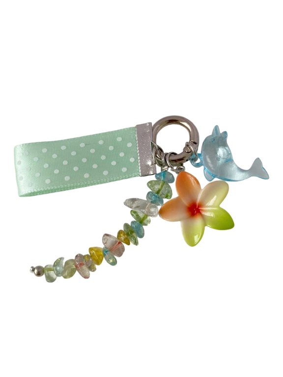 Handmade Ocean Theme Keyring Featuring Dolphin Pearls Beads And Dot Pattern