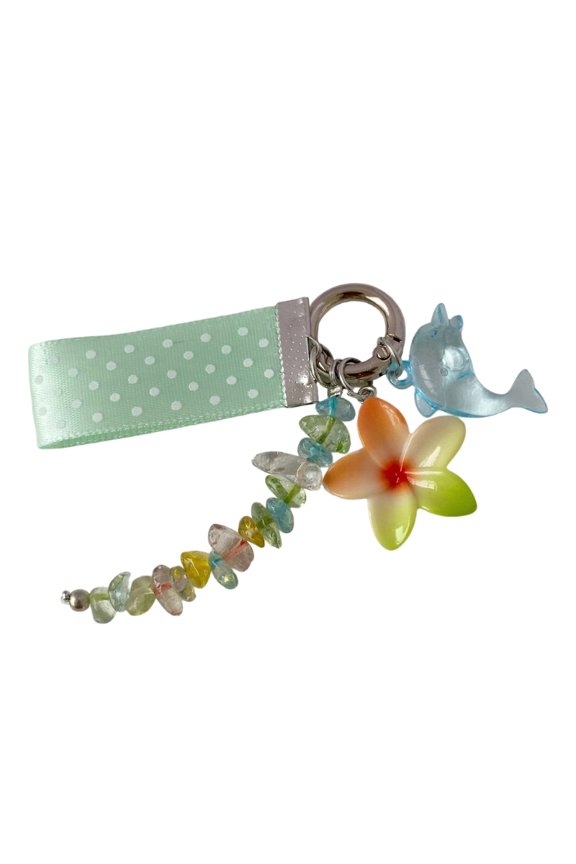 Handmade Ocean Theme Keyring Featuring Dolphin Pearls Beads And Dot Pattern