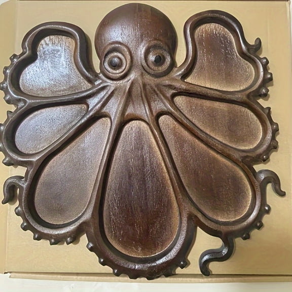 Handmade Octopus  - 12-InchOcean-Themed serving tray with 8 Tentacles, Natural Brown Wooden charcuterie board for Seafood, Cheese, Appetizers - Kitchen Decor, Party  - Ideal Gift for