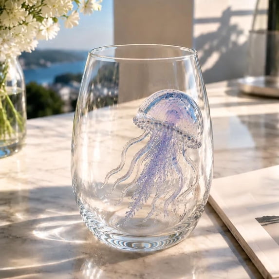 Handmade Octopus Drinking Glass, Blue Ringed Tentacle Tumbler, Artisanal Ocean Barware for Coastal Home Decor