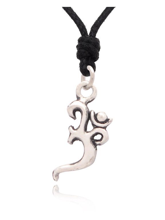 Handmade Om Ohm Silver Pewter Charm Necklace Pendant Jewelry With Cotton Cord