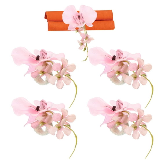 Handmade Orchid Flower Napkin Rings, Handcraft Floral Napkin Holder, Pink 4 Pack