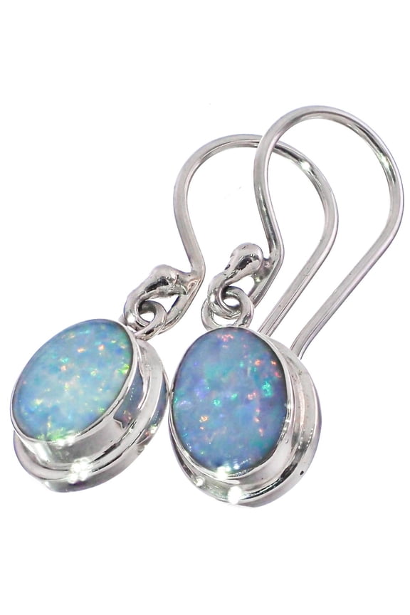 Handmade Oval Australian Opal 925 Sterling Silver Earrings