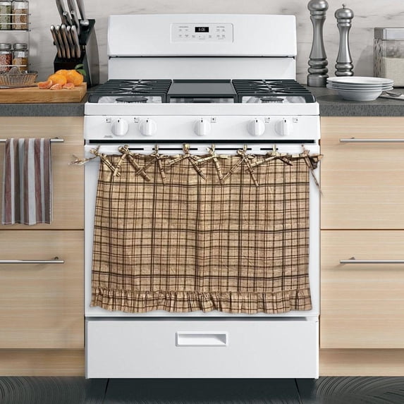 Handmade Oven Skirts, 30X21.5inch Oven Curtain for Farmhouse Kitchen Decor, Oven Curtain Tie Top, Plaid Stove Cover Skirt with Ruffle Trim, Rustic Kitchen Curtain Decor for Stove Dishwasher Cabinet
