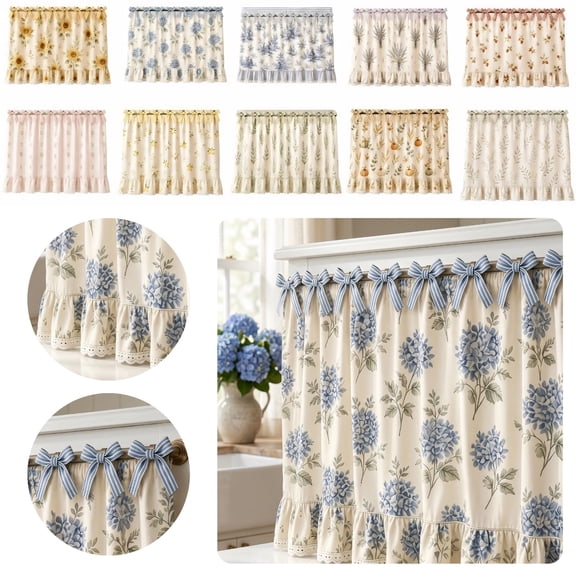 Handmade Oven Skirts for Kitchen Appliances, 76x54cm Ruffled Lace Decorative Dust Curtain with Bow-Tied Straps, No-Drill Installation for Ovens, Dishwashers & Compact Spaces (D)