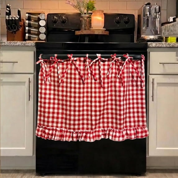 Handmade Oven Skirts, Oven Skirt Curtain for Door, Oven Curtain Tie Top, Farmhouse Kitchen Décor, Heat-Resistant, Effortless Install, Hide Clutter, for Oven,Dishwashers, Washing Machine