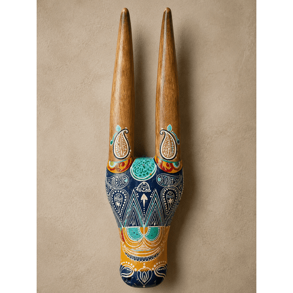 Handmade Painted Wooden Tribal Wall Mask Ethnic Folk Art Decorative Wall Hanging for Living Room, Entryway & Office