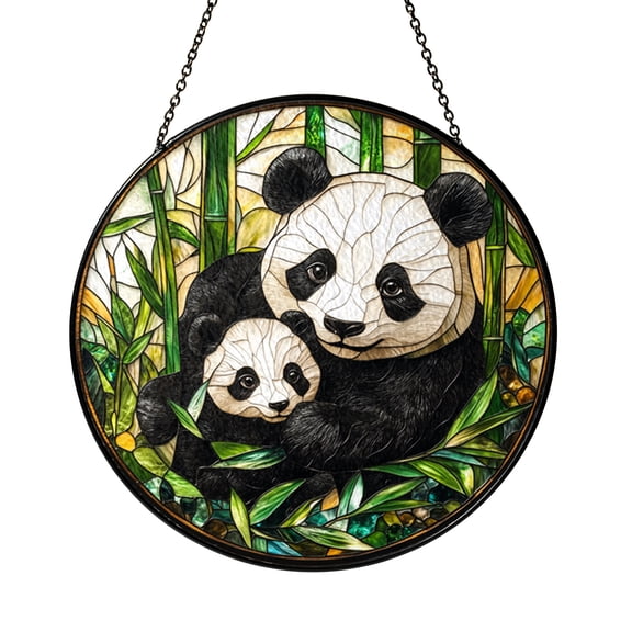 Handmade Panda Stained Glass Window Ornament, Nature Inspired Home Decor Gift