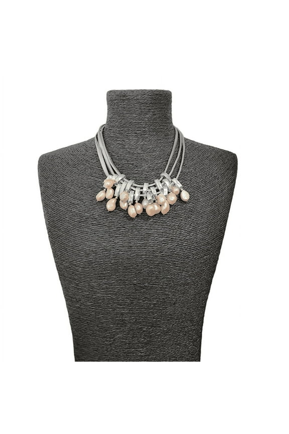 Handmade Pastel Pink Pearl 3 Strand Shiny Leather Necklace For Women by Isabella Jewelry