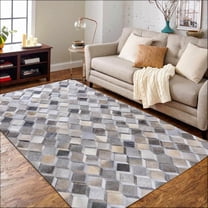 Handmade Patchwork Cowhide Modern Leather Area Rug Moroccan Box Design (3 feet x 5 feet)
