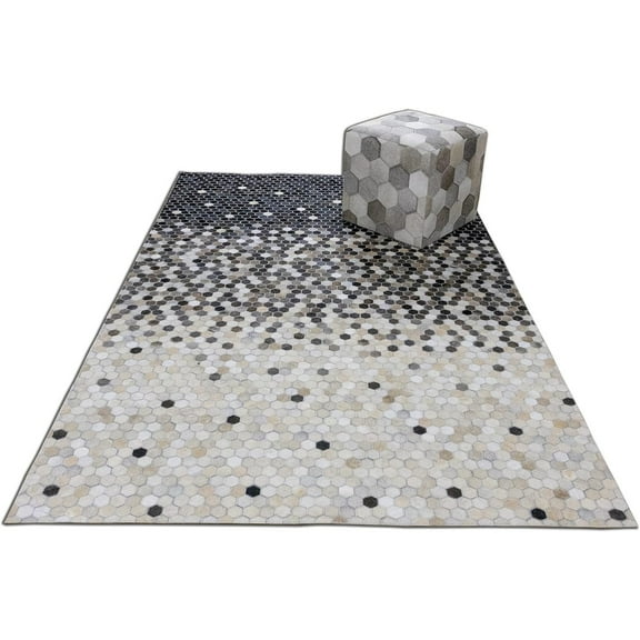 Handmade Patchwork Cowhide Modern Leather Area Rug Trellis Design - (4 x 6 FEET)