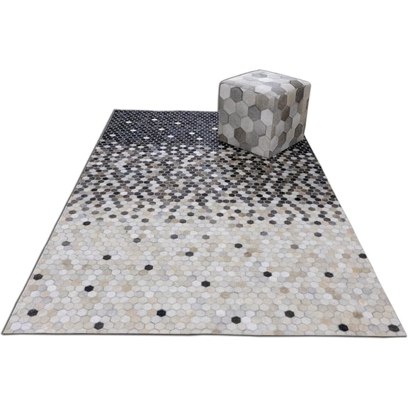 Artcore Trellis Gray Hair on Hide, Leather Hide Rugs, 4' x 6', Modern