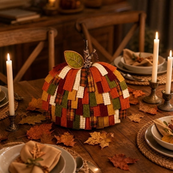 Handmade Patchwork Pumpkin Door Hanger, Foldable Large Pumpkin Door Sign, Cozy Fall Thanksgiving Porch Decor