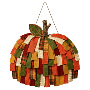 Handmade Patchwork Pumpkin Door Hanger, Thanksgiving Fall Fabric Pumpkin Wall Decor, Warm Rustic Fall Decor for Thanksgiving Harvest Seasonal Decoration