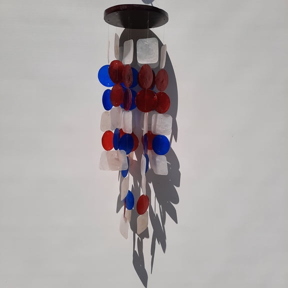 Handmade Patriotic Red, White & Blue Capiz Shell Wind Chimes: Fantastic Gift for Mom, Grandma, Wife, Sympathy, or Memorial - Inside or Outside Decor for The Garden or Patio