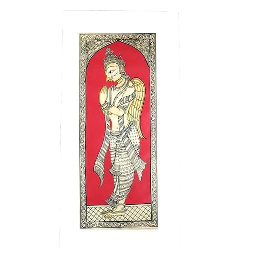 Handmade Pattachitra Painting of Garuda Traditional Indian Art on Tussar Silk (Unframed, 50 x 25 cm)