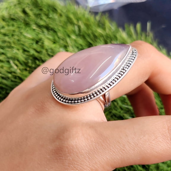 Handmade Pear Cut Rose Quartz Ring: 925 Sterling Silver Stacking Ring