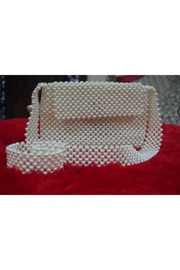 Handmade Pearl Beaded Bag for Women Bridal Ivory Pearl Evening Shoulder Bag, Wedding Beaded Purse, Elegant Party & Bridal Shower Handbag