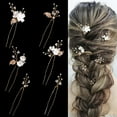 thumbnail image 1 of Handmade Pearl Bridal Wedding Hair Pins, 6Pcs White Flower Gold Leaf Pearls Clips Headpiece Accessories Jewelry for Bridesmaids Party Piece Women and Girls Blossoms, 1 of 4