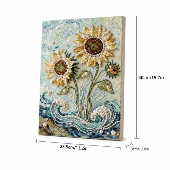 Handmade Pearl Mosaic Art Painting Diy Canvas Kit with Tools Cartoon Castle Sunflower Landscape Craft Set for Relaxation and Stress Relief Design C